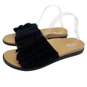 Vionic Womens Black Tan Roni Ruffle Slide Comfort Sandals Size 11